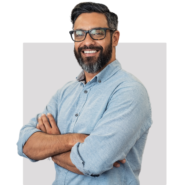 Man Beard and Glasses Gray Background